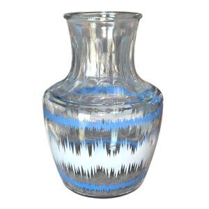 Vintage Anchor Hocking Blue & White Design Glass Pitcher Carafe